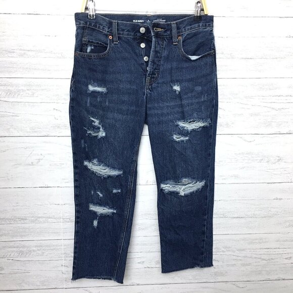 Old Navy Women's Jeans Slouchy Straight Leg High Rise Distressed size 6P - Picture 1 of 8